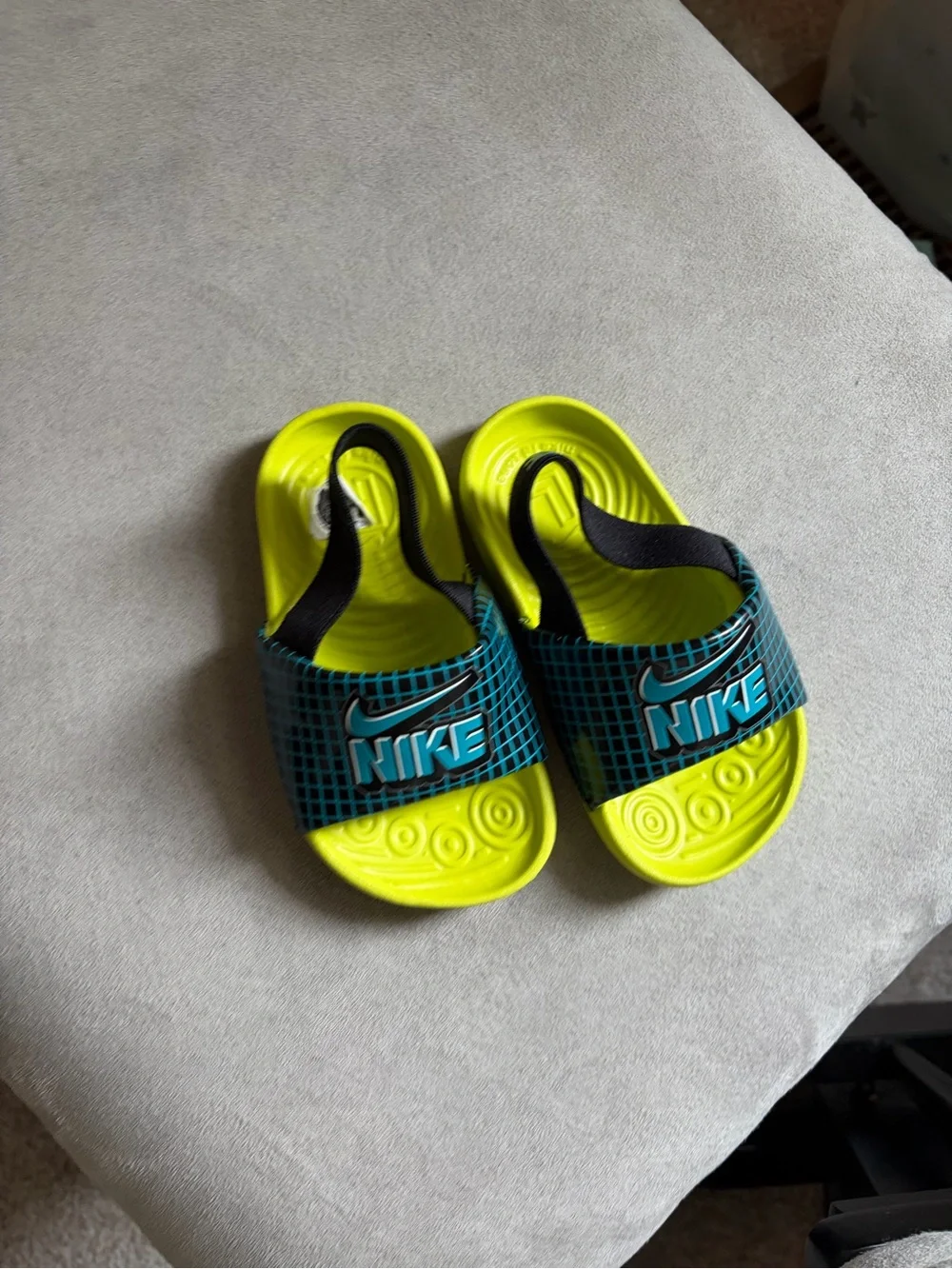 Nike Kids Neon Yellow & Teal Slide Sandals